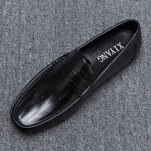 男士真皮豆豆鞋软底软面黑色休闲皮鞋男款英伦百搭高级感时尚单鞋