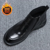 马丁靴时尚 男头层牛皮高级男士 保暖英伦商务短靴 加绒高帮皮鞋 冬季