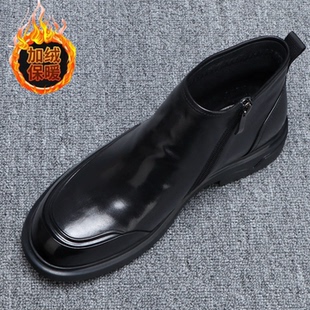 冬季加绒高帮皮鞋男头层牛皮高级男士马丁靴时尚保暖英伦商务短靴