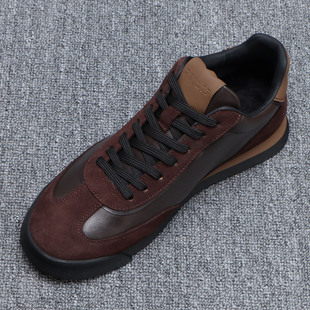 欧洲站高帮板鞋男款冬季时尚拼色男士休闲鞋软底百搭系带真皮男鞋