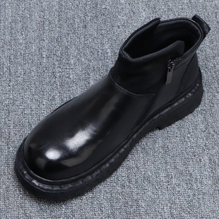 增高厚底马丁靴男款轻奢百搭高级感切尔西靴男真皮黑色大头机车靴