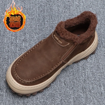 牛皮厚底一脚蹬东北保暖雪地靴男