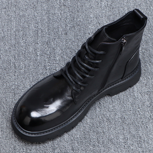 冬季男鞋厚底耐磨真皮马丁靴男款黑色百搭休闲机车高帮工装靴子男