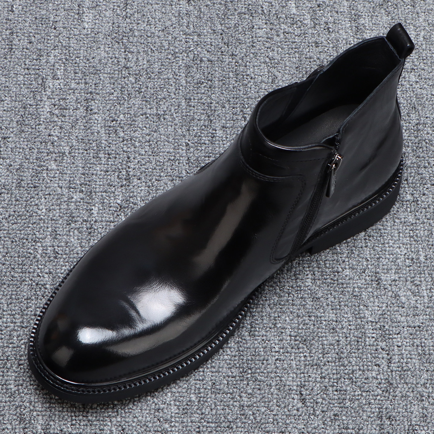 高端英伦切尔西靴子男冬季头层牛皮侧拉链休闲高帮皮鞋男士马丁靴