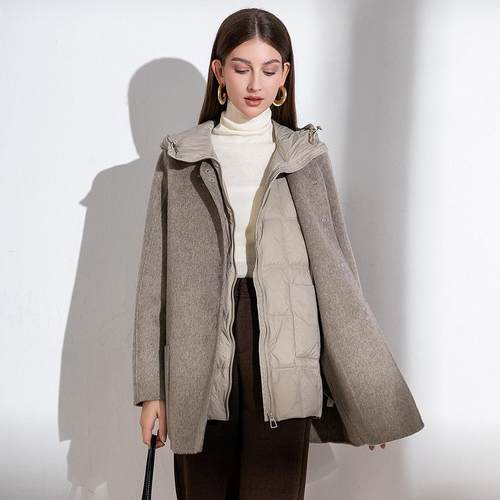 手工缝制羊毛大衣羽绒马甲两件套