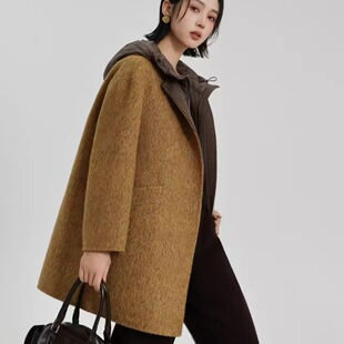 双面羊绒大衣两件套可拆卸羽绒马甲羊毛连帽保暖外套女秋冬保暖