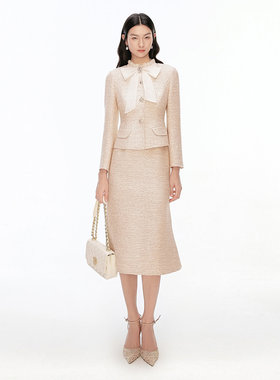 珂莱商场同款26春新款修身蝴蝶结小香风连衣裙A字裙女 KF12915D1