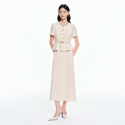珂莱商场同款2026夏新款淑女时尚假两件拼接收腰连衣裙亮片女气质