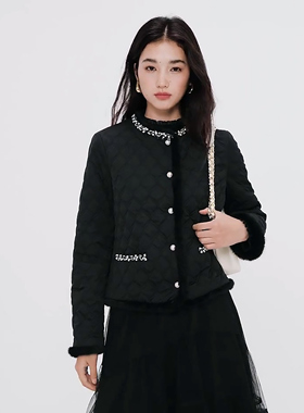 珂莱商场同款25冬新菱格棉服女气质短款圆领外套棉衣 KQ00102W0