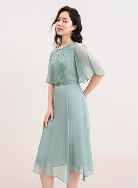 珂莱商场同款2025夏新款简约透气舒适真丝连衣裙女气质 KF10798K1