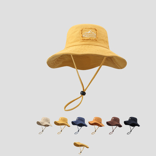 日系户外旅游登山防晒帽男女夏季大檐西部牛仔遮阳抽绳钓鱼渔夫帽