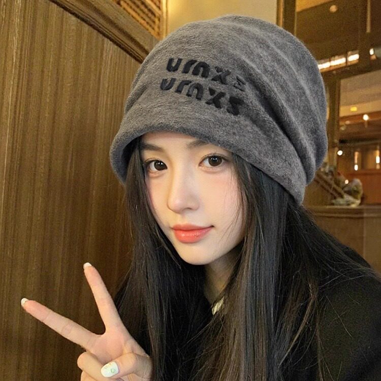 秋冬氛围感厚帽子堆堆帽女针织毛线帽冷帽保暖护耳毛绒包头帽冬季