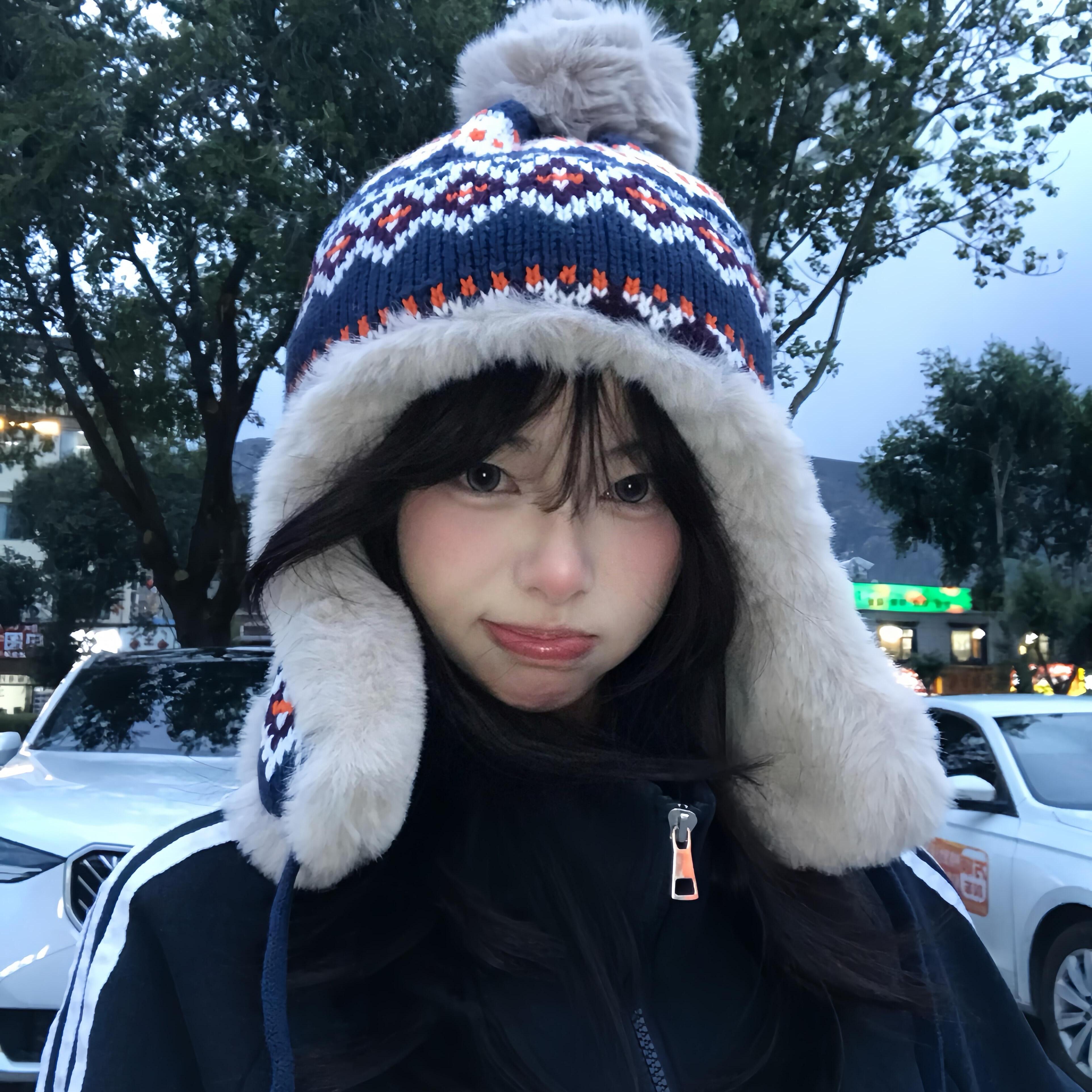 费尔岛风帽子女冬针织毛线帽保暖