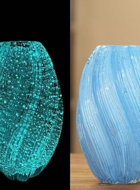 夜光冰蓝玻璃花瓶透明水培鲜花摆件客厅插花玫瑰轻奢高级感装饰品