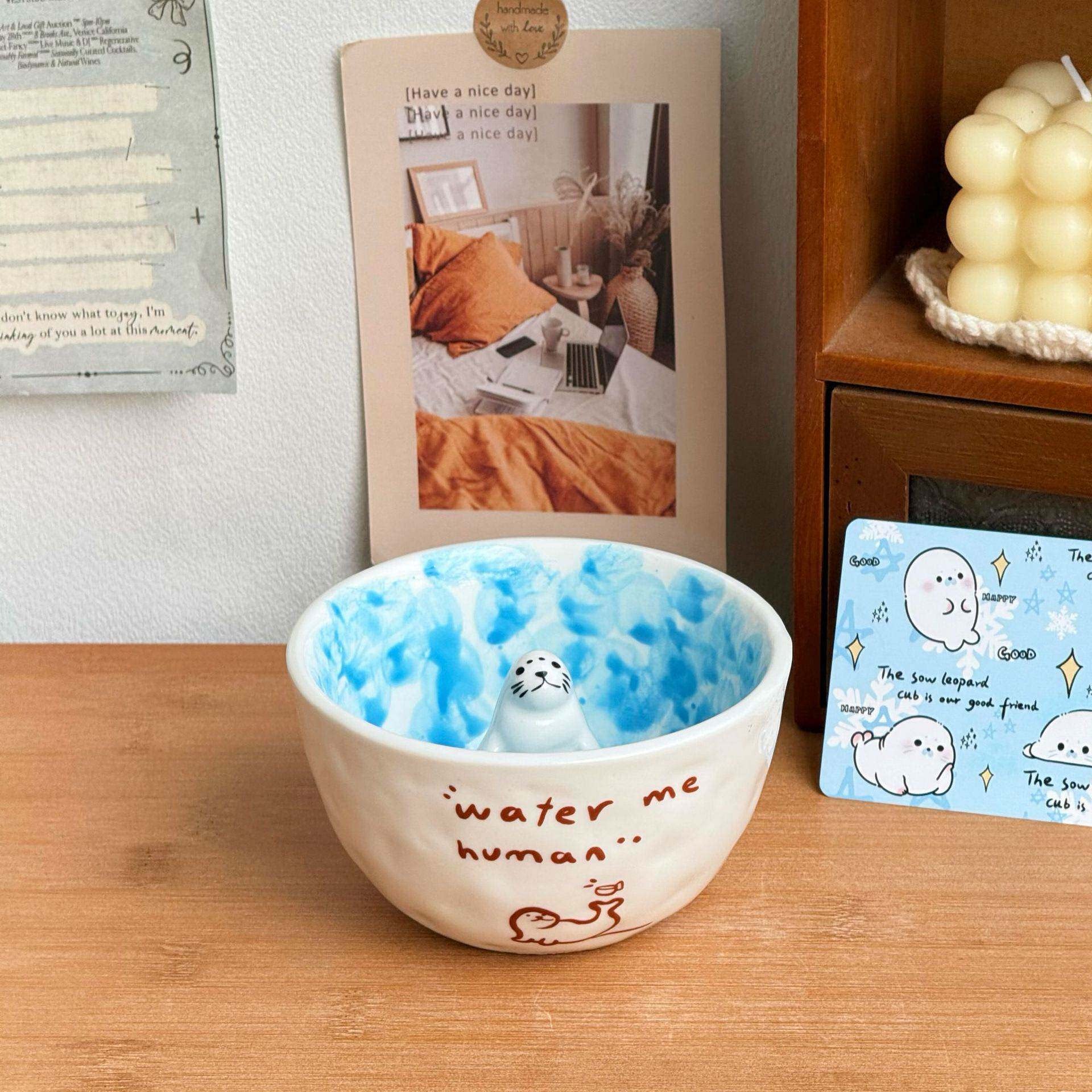 可爱泳池海豹水杯创意心咖啡杯