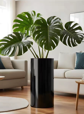 超大号黑色亚克力花瓶客厅插花简约防摔醒花桶富贵竹百合水养高级