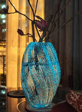 26CM夜光麦芽糖高款玻璃花瓶水培鲜花客厅装饰品轻奢摆件高级感