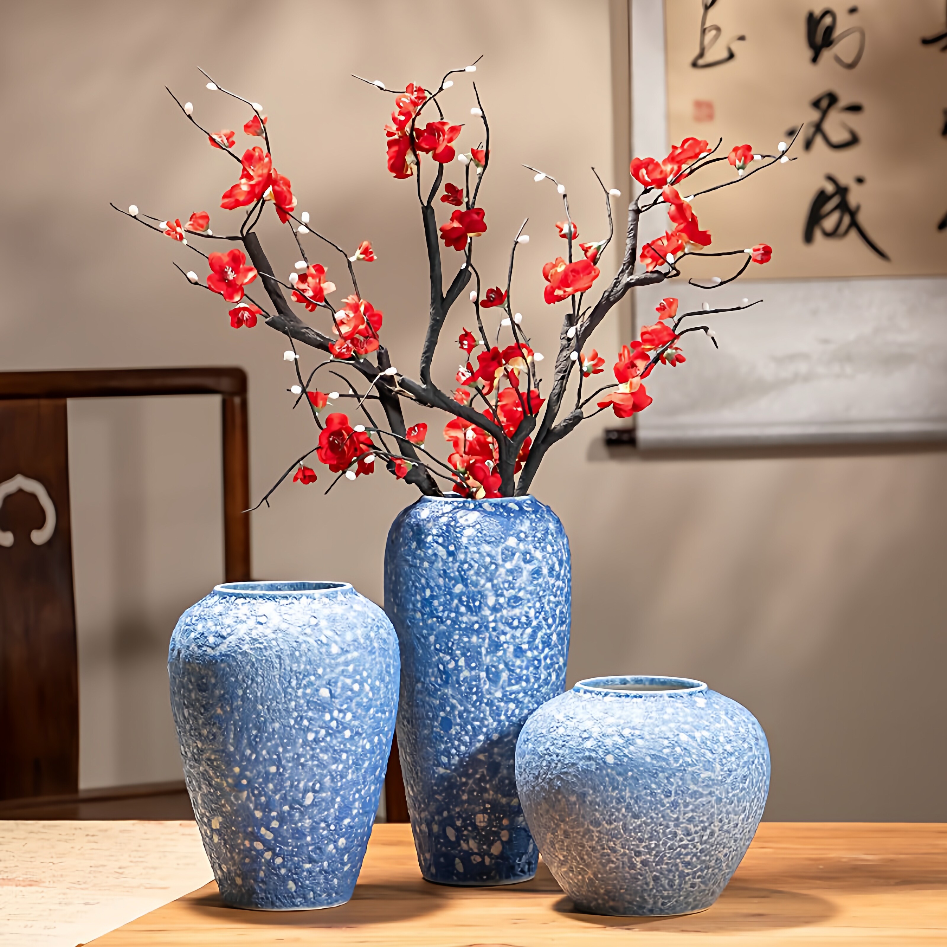 复古陶罐客厅景德镇鲜花插花摆件