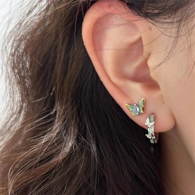 蓝色蝴蝶清冷感个性小众精致耳钉