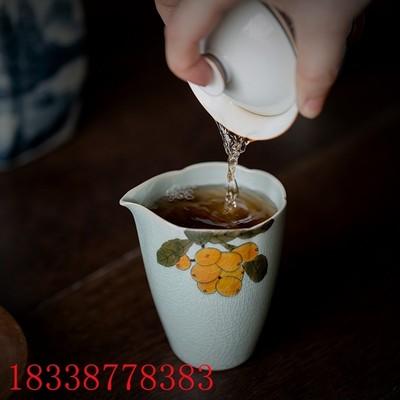 冰片釉纯手绘枇杷公道杯陶瓷茶海家用功夫茶具匀杯分茶器泡茶公杯