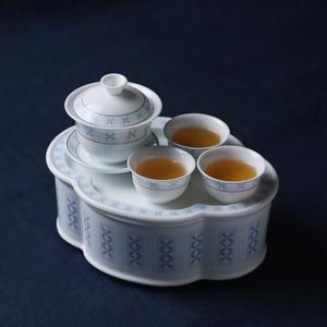 潮汕海棠茶船旅行茶具复古麦穗花釉下彩存水小茶盘陶瓷便携办公