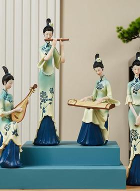 中国风祇此青绿摆件新中式古风仕女高档客厅玄关酒柜轻奢艺术装饰