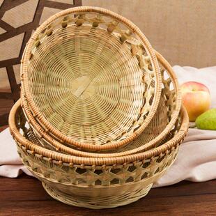 竹编制品馒头筐馍筐果篮农家手工编织家用藤编收纳筐竹篮子竹篓碗