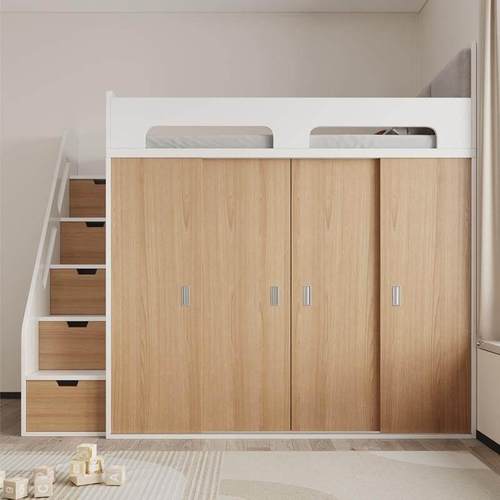 实木上床下柜多功能组合床衣帽间衣柜床一体小户型儿童半高床定制