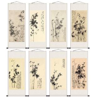 郑板桥竹石图幽兰国画名家字画竹子字画风水装饰条幅丝绸卷轴挂画