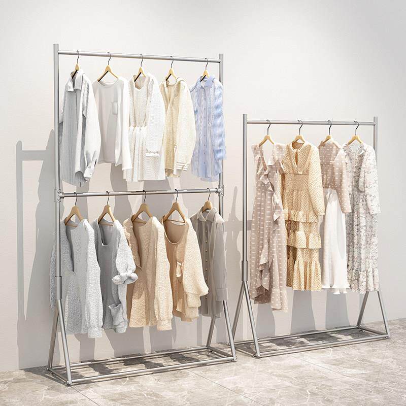 童装店挂衣架陈列展示架双层货架女装店服装架落地式带轮子可调节