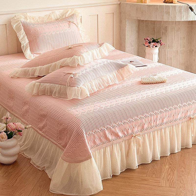 A类夏季PE冰丝席三件套床裙款夏天凉感豆豆凉席床盖可机洗公主粉,床上用品,冰丝席,淘宝优惠券,粉丝福利购,淘宝优惠卷