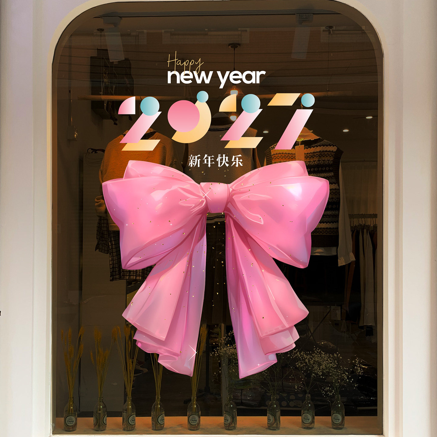 2027新年静电蝴蝶结窗花贴