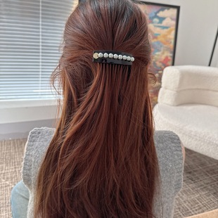 韩国同款珍珠发梳女网红轻奢碎发整理边夹高级感后脑勺倒插梳头饰