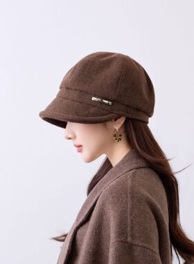 日系文艺八角鸭舌帽女秋冬季宽檐