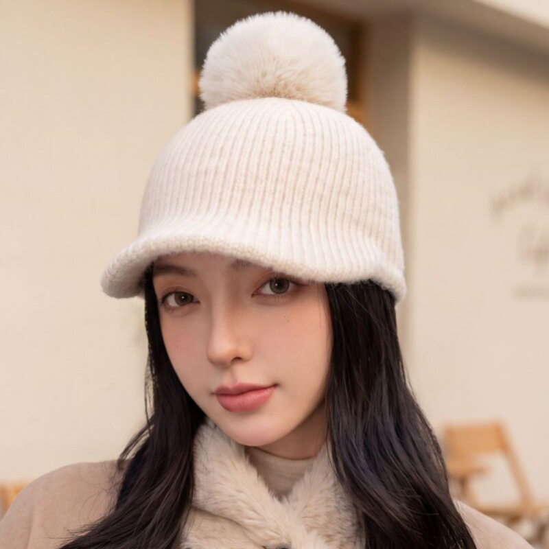 韩系显脸小针织鸭舌帽简约显脸小
