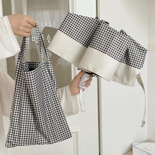 ins黑白格防晒太阳伞折叠便携雨伞女晴雨两用黑胶防紫外线遮阳伞