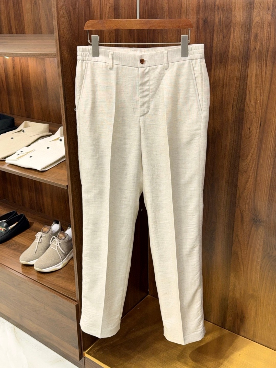 Italian Style Old Money Style Accessible Luxury Men's Summer High Version Linen Mixed Tencel Half Elastic Waist Business Casual Trousers
