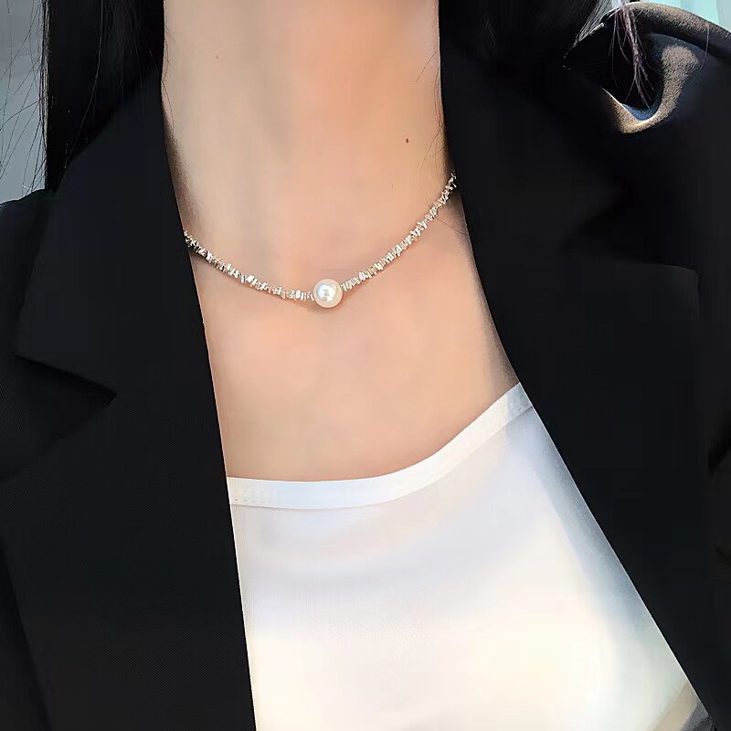 S925银新款珍珠碎银子项链女项链
