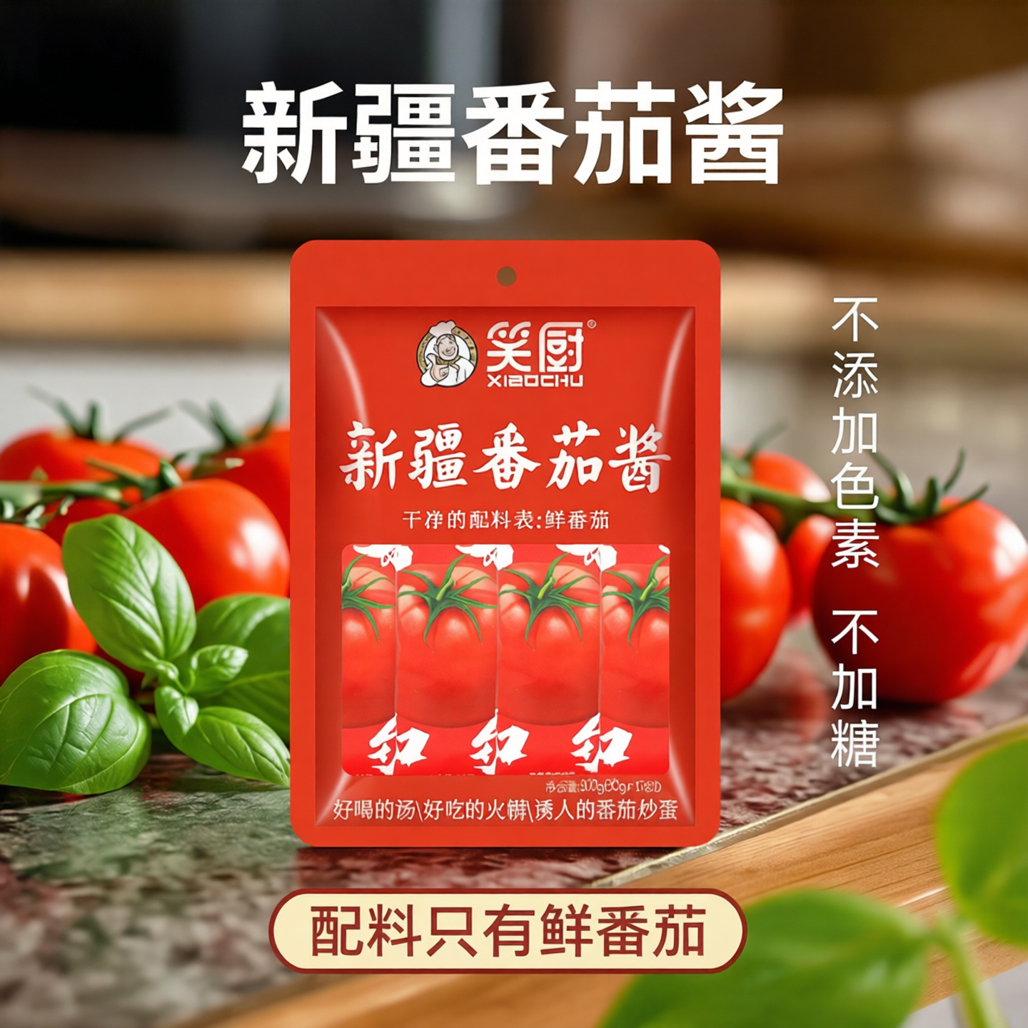 笑厨新疆番茄酱30g小包装家用不添加盐和糖调味料0脂肪番茄意面膏