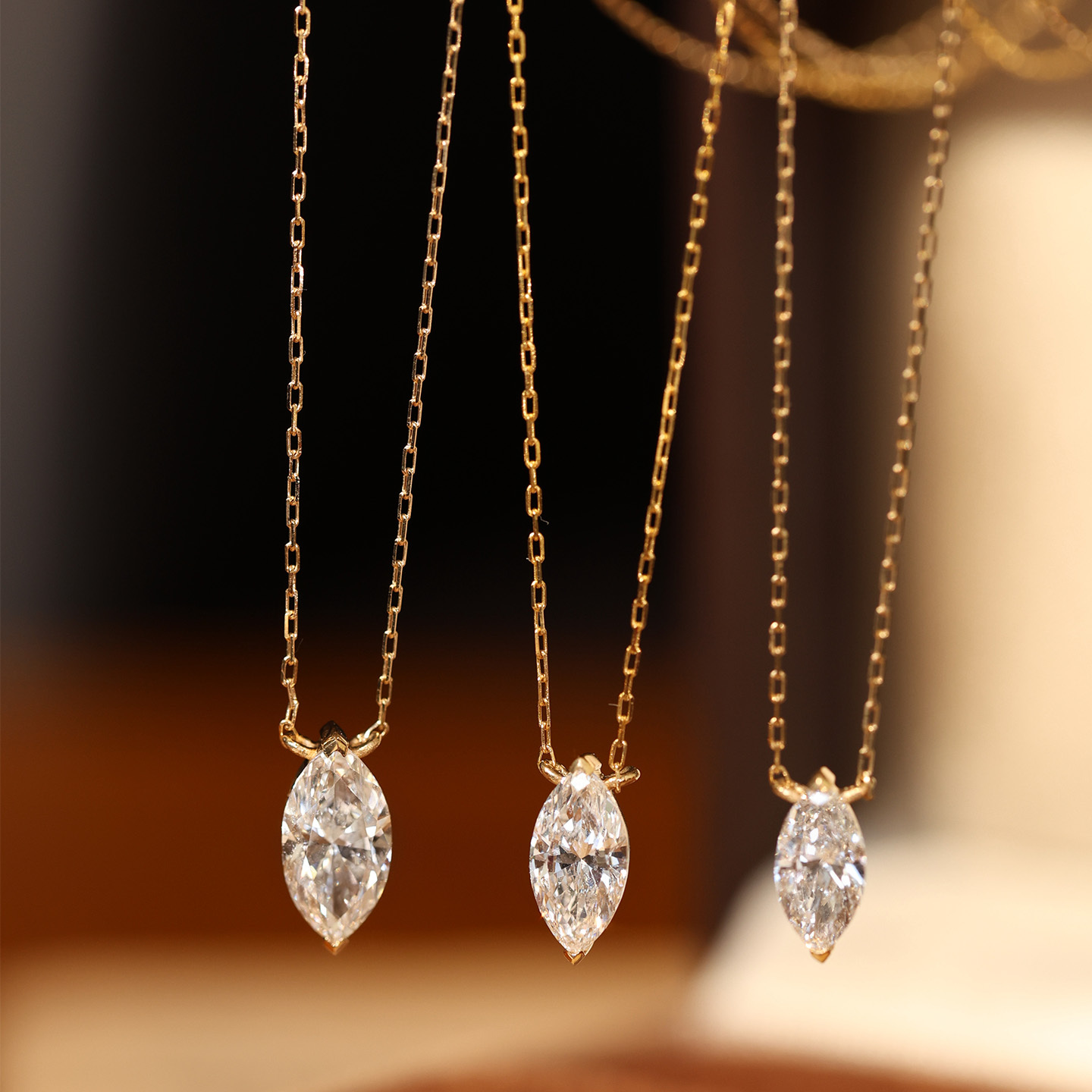 18K金培育钻石50分马眼黄金项链