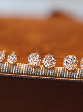 18K珠边单颗钻石耳钉Ginza rim同款培育钻石超闪耳饰简约小巧气质