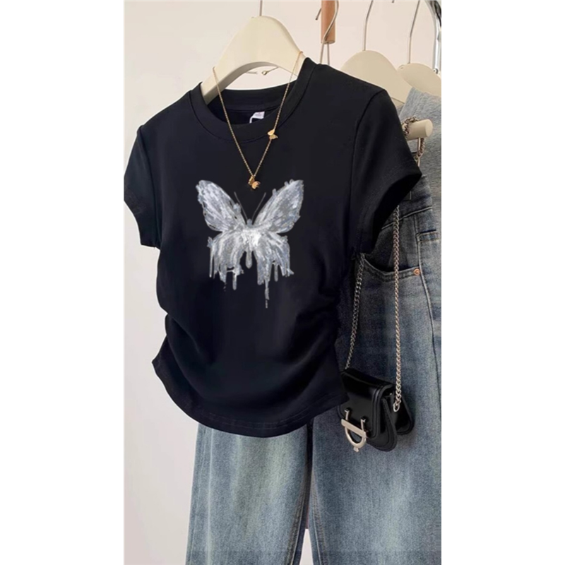 不规则抽绳正肩短袖t恤女夏季大码胖m显瘦设计感甜辣圆领短款上衣,女装/女士精品,T恤,淘宝优惠券,粉丝福利购,淘宝优惠卷