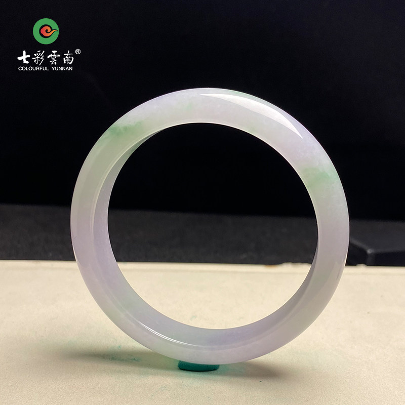 七彩云南缅甸A货天然翡翠带证书冰种紫色飘绿花手镯（已售）