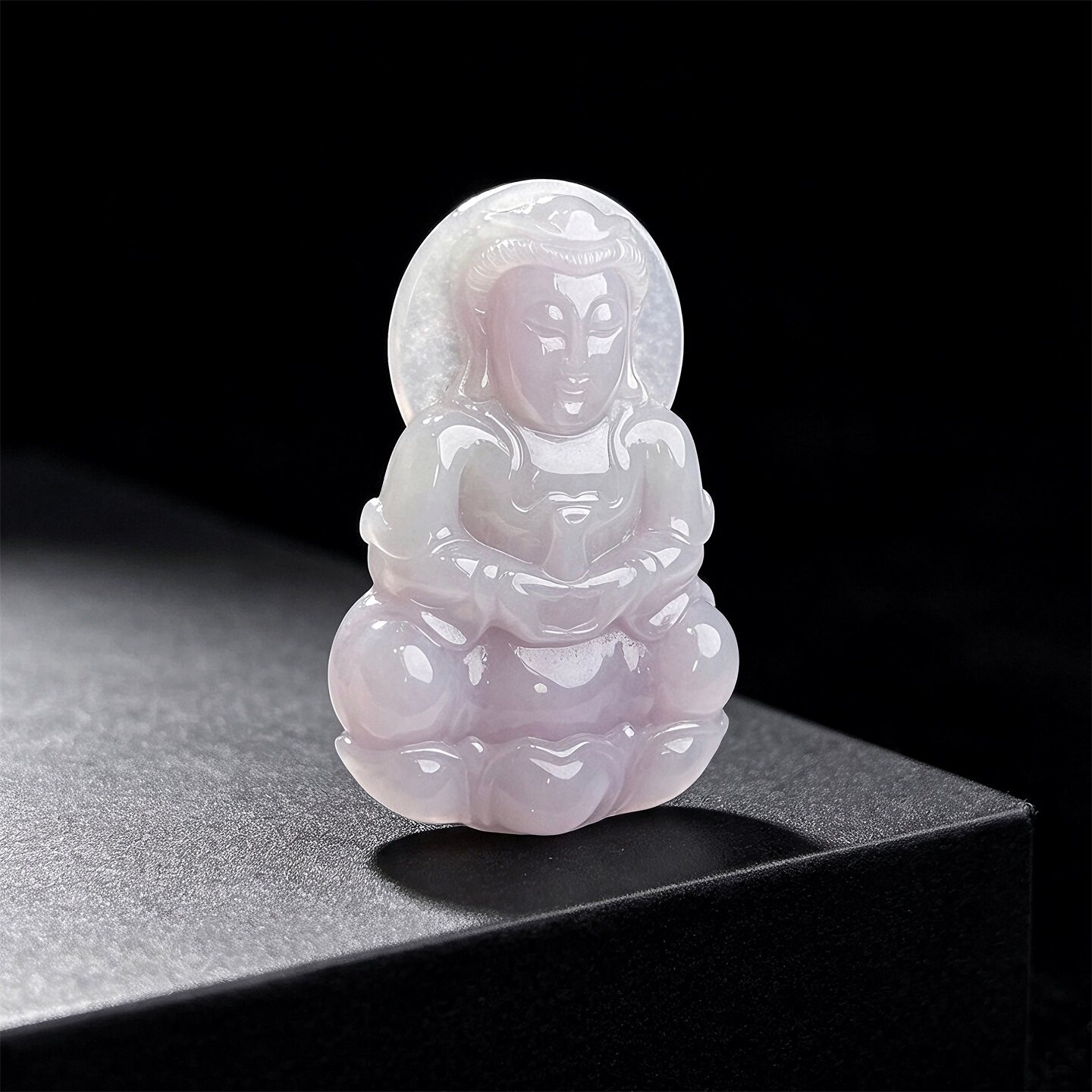 七彩云南缅甸A货天然翡翠糯化淡粉紫翡翠观音挂件吊坠