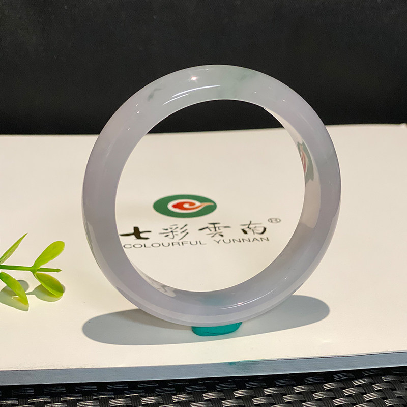 七彩云南缅甸A货天然翡翠带证书浅紫色飘花手镯一物一证支持复检