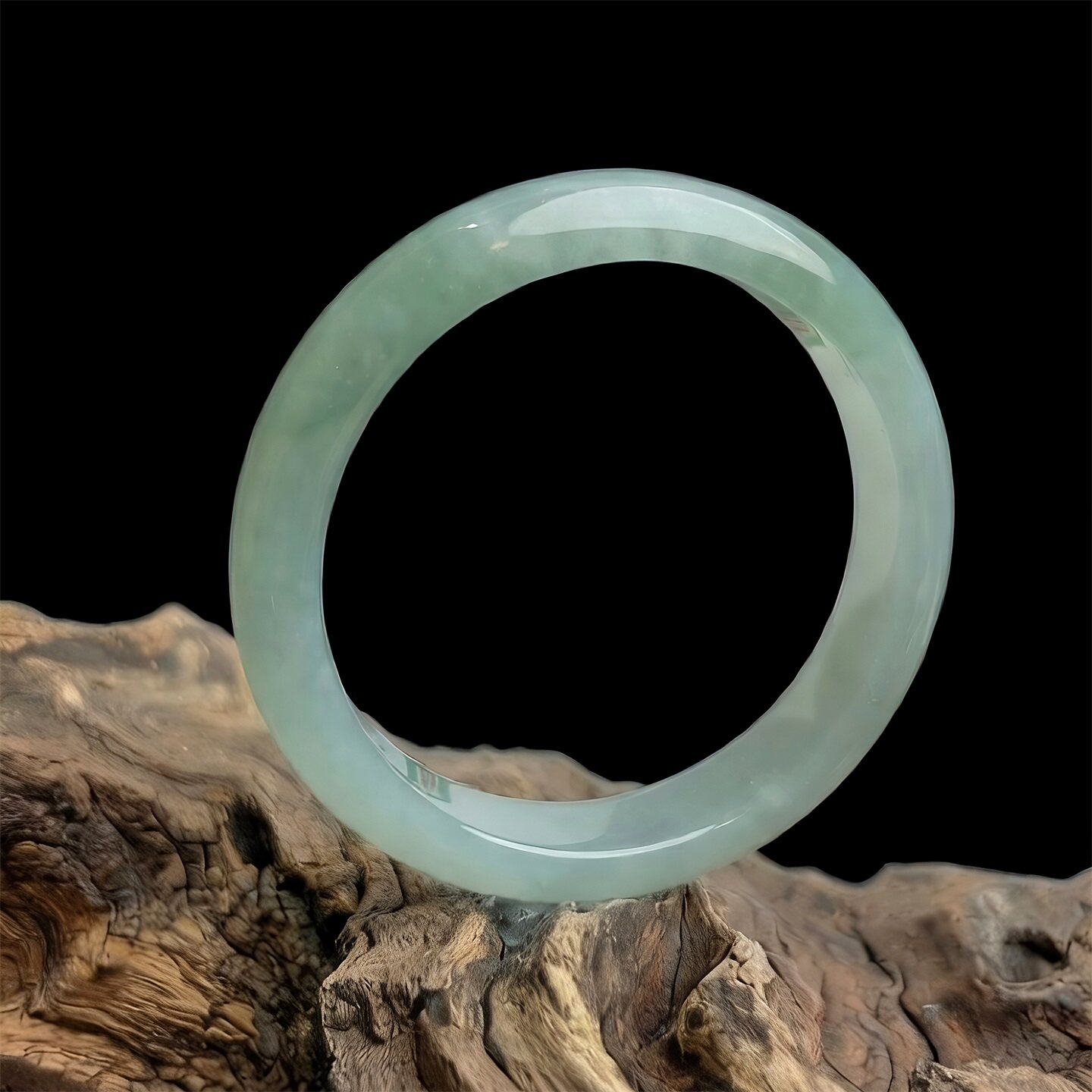 【年货节】七彩云南缅甸A货天然翡翠糯冰种油青底飘蓝花翡翠手镯