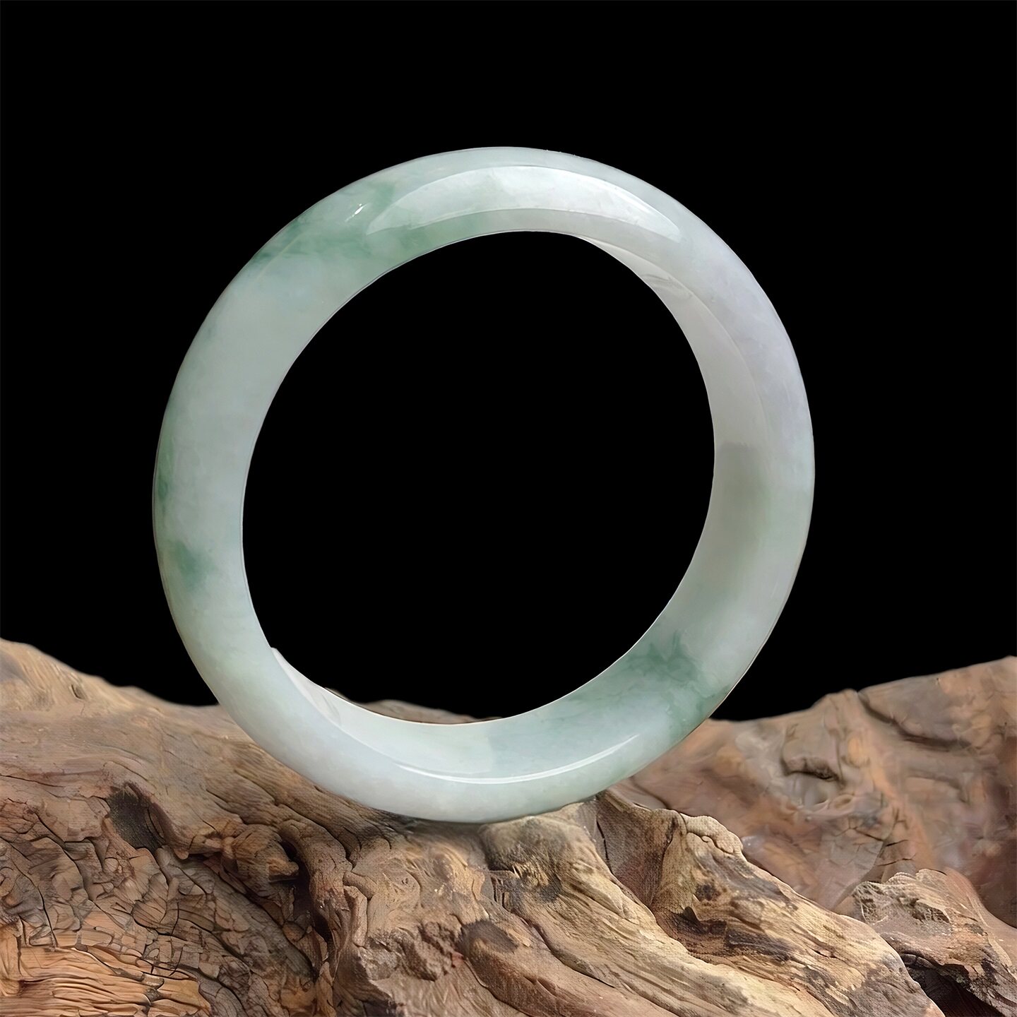 【年货节】七彩云南缅甸A货天然翡翠细糯种飘蓝花宽版翡翠手镯