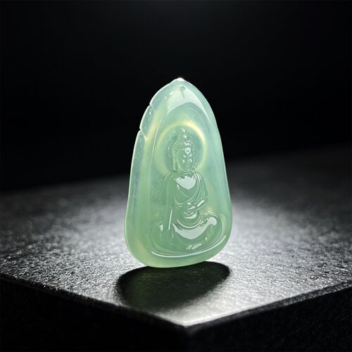 七彩云南缅甸A货天然翡翠湖水绿翡翠观音牌挂件一物一证支持复检