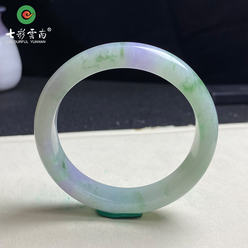 七彩云南缅甸A货天然翡翠紫色飘绿花翡翠手镯一物一证支持复检