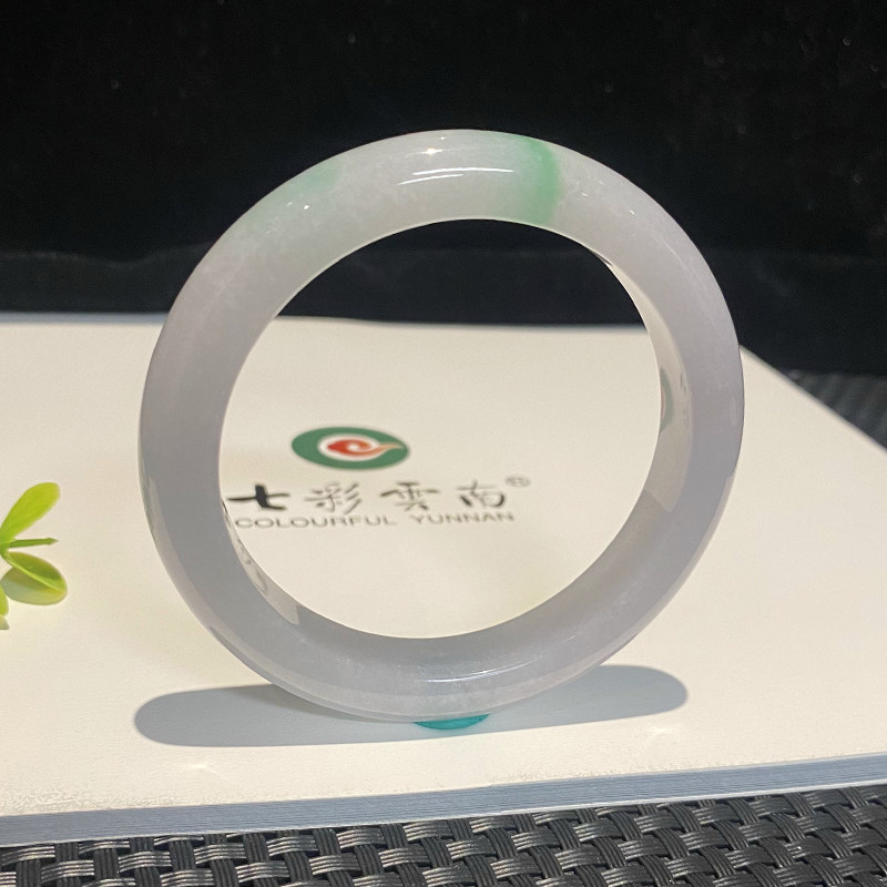 七彩云南缅甸A货天然翡翠带证书飘绿花翡翠手镯一物一证支持复检